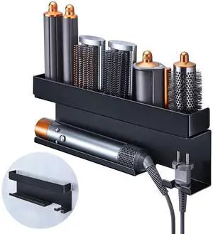 Storage Hair Dryer Holder for Curling Iron Accessories, Hair Tool Organizer Wall Mount, Curling Iron Holder Organizer, Bathroom Hair Straightener Holder Stand for Styler Attachments Organizer, Black