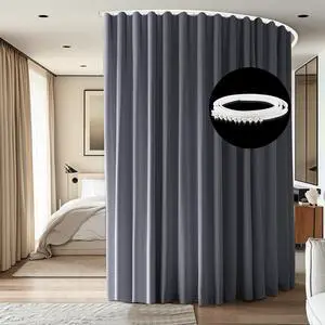cbsroro Room Divider Ceiling Mounted Curtains Track Sets Extra Wide Blackout Curtain Flexible Tracks for Bedroom Privacy Partition Separator, 1 Panel Grey Drape and White Rail, W12.5 x H8ft