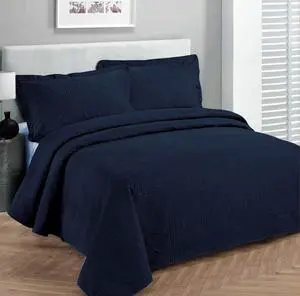 Fancy Collection Luxury Bedspread Coverlet Embossed Bed Cover Solid Navy Blue Over Size Full/Queen 100"x 106" New
