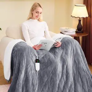 greenoak Heated Blanket Electric Twin 62"X84", Heating Blanket with 10 Heat Levels 1/2/4/6/8 Hours Auto-Off Overheat Protection, Flannel Sherpa Soft Warm Heater, ETL Certified Misty Grey