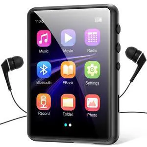 MP3 Player with Bluetooth 5.3, Portable HiFi Lossless Sound Music Player with Speaker, Built-in 64GB Memory, FM Radio, Voice Recorder, E-Book, 2.4 in Full Touchscreen, Supports up to 128GB TF Card