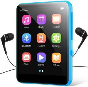 64GB 2.4" Full Touch Screen MP3 Player with Bluetooth 5.3, Portable HiFi Sound Quality Music Player with Speaker, FM Radio, Line-in Voice Recorder, E-Book, Headphones Included, Max 128GB Expandable