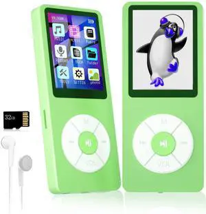 MP3 Player with 32GB TF Card,Built-in HD Speaker,Portable HiFi Music Player with Video/Voice Recorder/FM Radio/Photo Viewer/E-Book Player for Kids (Green)