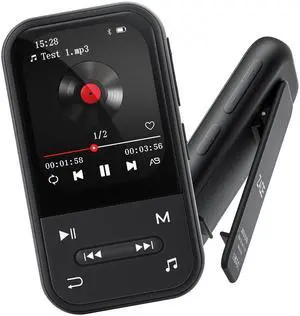 128GB MP3 Player - Clip MP3 Player with Bluetooth 5.3, Portable Music Player with FM Radio, Voice Recorder, Pedometer, Mini Design Ideal for Sport, Earphones Included