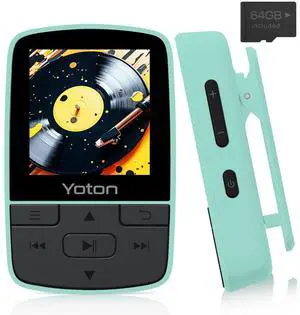 YOTON MP3 Player with Bluetooth 5.2, 64GB Storage, Mini Size, HiFi Music, with Sports Clip, Independent Volume Control, FM Radio, Includes Headphones (Green)