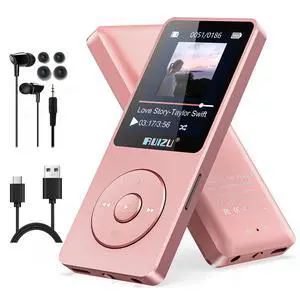 RUIZU 64GB MP3 Player with Bluetooth 5.3, 1.8" Screen Portable Music Player, FM Radio, Voice Recording, EBook, Shuffle Single Loop, 80H Digital Audio Video Playback, Lightweight, Support 128GB TF Card