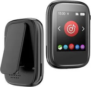 Portable Kids MP3 Player with Sports Clip, Small Music Player with Bluetooth 5.3, Touch Screen, Built-in Speaker, Voice Recorder, FM Radio, Expandable Storage up to 512GB(Black)