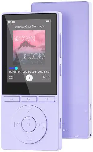 64GB MP3 Player with Bluetooth 5.3, Music Player with HiFi Sound for Sports Runners, 2.4" Screen MP3 Player Built in HD Speaker Voice Recorder E-Book, Expanded Up to 128GB, Earphone Included, Purple