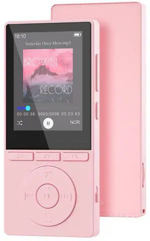 64GB MP3 Player with Bluetooth 5.3, Music Player with HiFi Sound for Sports Runners, 2.4" Screen MP3 Player Built in HD Speaker Voice Recorder E-Book, Expanded Up to 128GB, Earphone Included, Pink
