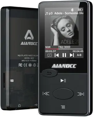 128GB Mp3 Player with Bluetooth 5.3 HiFi Sound, Mp3 Player with FM Radio, Mini Music Player for Kids Adults, Earphones Included, TF Card can be Inserted