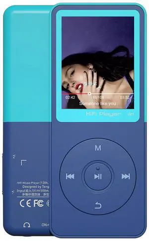 Bluetooth Mp3 Player, Classic Portable Mp3 Players for Kids,HiFi Music Player with Bluetooth,Video Play,FM Radio,Recording,E-Book,Alarm Clock,Mp3 Play up to 50 Hours with SD Card Slot Blue 64GB