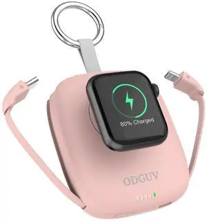 Small Portable Charger 5000mAh,iWatch Wireless Charger Mini Power Bank with Built-in Cable,Travel Keychain Charger for Apple Watch 11/10/9/8/Ultra/7/6/Se/5/4,iPhone 17/16/15/14/13/12,Android Phone
