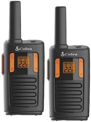 Cobra RX180 Walkie Talkies (2-Pack)  Lightweight, Easy-to-Use Compact Two Way Radios Long Range, 22 Preset Channels, NOAA Weather Alerts, VOX Feature, LED Flashlight (Orange/Black)