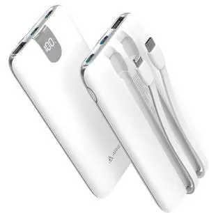 Portable Charger with Built-in Cables, 10000mAh Power Bank 20W PD Fast Charging, Travel Battery Pack 4 Outputs 2 Inputs Portable Phone Charger Compatible with iPhone, Samsung, Android -White(1 Pack)