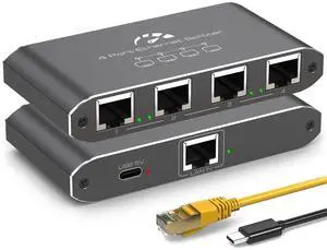 ATLAHET Ethernet Splitter 1 to 4 1000Mbps High Speed Internet Splitter, Gigabit Network Splitter with an Ethernet Cable and a USB Power Cable, 1 in 4 Out LAN RJ45 Splitter Work with Cat 6/7/8 Cable