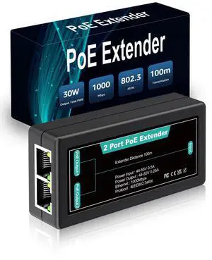 1 in 2 Out Gigabit PoE Extender, NICGIGA 2 Port PoE Repeater 100 Meters(328 ft),IEEE 802.3af/at Power Over Ethernet PoE Splitter to 2 PoE Devices Like IP Cameras, IP Phone, Wireless AP