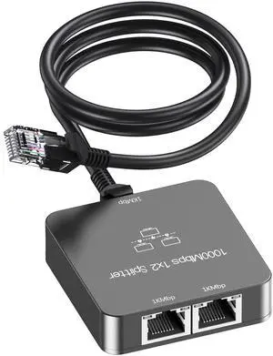 Uzifhdhi Ethernet Splitter 1 to 2 with Ethernet Cable, Gigabit RJ45 Internet Splitter Adapter 1000Mbps High Speed for Cat 5/5e/6/7/8 Cable,Grey
