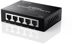 Biaze 4-Port Ethernet Splitter, Gigabit LAN Network Hub Adapter 1 to 4, Plug & Play Internet Cable Connector for Home/Office/School, Cat6 RJ45 Splitter for PC/Modem/Router/Gaming (1000Mbps)