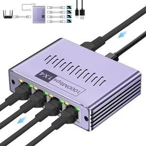 Ethernet Splitter 1 to 4 1000Mbps, High Speed RJ45 Port LAN Internet Splitter for Cat 5/5e/6/7/8 Cable, Ethernet Router Switch for PC/Laptop/TV (4 Devices Networked Simultaneously)