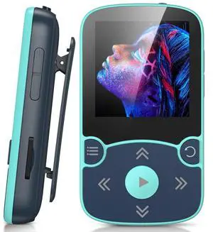 32GB MP3 Player with Clip, AGPTEK Bluetooth 5.0 Lossless Sound with FM Radio, Voice Recorder for Sport Running, Supports up to 128GB TF Card, Blue
