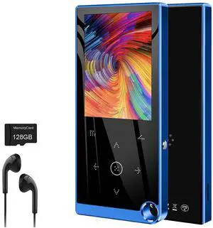 136GB MP3 Player with Bluetooth 5.2, Mini Blue Music Player with 2.4" Large Screen Built-in Speaker, FM Radio, Voice Recorder, HiFi Sound, E-Book Function, Earphones Included