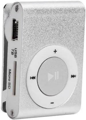 Mxzzand MP3 Player with Bluetooth Portable Music Player Mini MP3 Back Clip Player Durable with Memory Card and Cable(Silver)