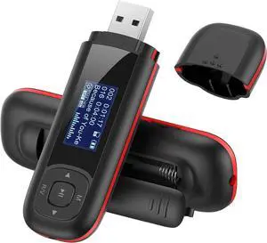 AGPTEK U3 USB Stick Mp3 Player, 8GB Music Player Supports Replaceable AAA Battery, Recording, FM Radio, Expandable Up to 128GB, Black