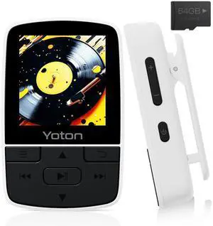 YOTON MP3 Player with Bluetooth 5.2, 64GB Storage, Mini Size, HiFi Music, with Sports Clip, Independent Volume Control, FM Radio, Includes Headphones, White