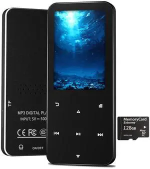 144GB MP3 Player, Bluetooth 5.2 Music Player, HiFi Sound Digital Music, Built-in HD Speaker, FM Radio, Voice Recorder, Earphones Included, MP3 Player for Friends, Kids, Students, Seniors (Black)