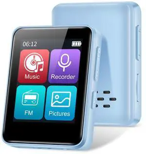 32GB MP3 Player with Bluetooth, 1.8 inch Screen, with FM Radio, Recorder, Portable Sport HiFi Music Player Up to 512GB, Blue