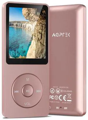 AGPTEK A02PL 64GB MP3 Player, 70 Hours Playback Lossless Sound Music Player, Supports up to 128GB(Rose Gold)