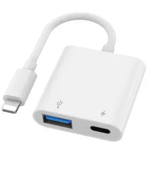 Lightning to USB Camera Adapter for iPhone, USB3 Female OTG Adapter with Charging Port, Plug and Play, Support Card Reader, USB Flash Drives, Keyboard [Apple MFi Certified]