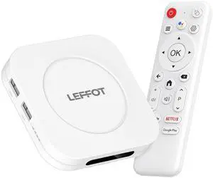 Android 14 TV Box 2025, LEFFOT M1 Plus 4K Ultra HD Streaming Device for TV, 4GB RAM + 128GB ROM, Android Box with Google Assistant Voice Remote, HDR 10, 2.4G & 5G WiFi 6, BT 5.4, RK3528 Quad-Core A53