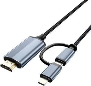 dibdib 2-in-1 IP & Type C to HDMI Cable,HDMI Converter Cable,YouTube TV Output,High Definition HD1080P for All iPhones(16/15/16/14/13/12)&iPad, 6.6Ft Grey