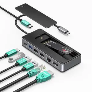 GiGimundo GM28PR M.2 NVMe SSD Docking Station - 10Gbps Multi Ports USB-C Hub, PD100W, HDMI 4K 60Hz, RJ45 Gigabit Ethernet, M.2 Dock for Laptop Mac, Black