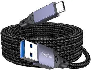 DteeDck 15 Ft USB C Cable Long, SuperSpeed 5Gbps Data Transfer & 2.4A Fast Charging USB A to Type C Cord for Xbox PS5 Game Controller iPhone 16/15 Android Phone, Tablet, Sturdy Aluminum & Braided