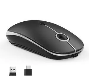 Type C Wireless MouseVssoplor USB C MacBook Wireless Mouse Dual Mode 2.4G Cordless Mice with Nano USB and Type C Receiver Compatible with PC, Laptop, MacBook and All Type C Devices-Black and Silver