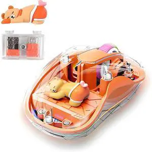 elec Space Cute Wireless USB C Mouse - Bluetooth Triple Mode Rechargeable Cartoon Mouse for Laptops, iPads & MacBook Air/Pro - Silent Operation, Portable Design, Unique Magnetic Character (Orange)