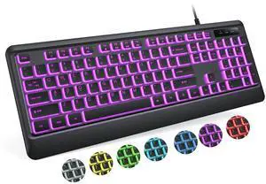 Luzarriba Backlit Computer Keyboards, Wired USB LED Keyboard with 7 Colors Backlight, Plug and Play, Waterproof, Full Size Quiet Computer Keyboard for Windows Desktop, PC, Laptop, Gaming