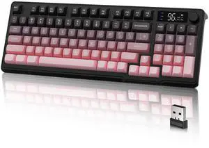 LexonElec M96 Wireless Keyboard, Low Profile Quiet Typing Membrane Gaming Keyboard with Smart Display & Knob, RGB Backlit, USB C Rechargeable, 94 Keys PBT Keycap for Windows PC, Mac, Linux-BlackBerry