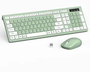 Wireless Keyboard and Mouse Combo, Full-Sized Wireless Keyboard and Adjustable DPI Mouse, 2.4GHz USB Receiver, Silent Keyboard and Mouse for PC, Windows, MAC, Desktop, Laptop (Avocado Green)
