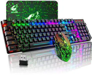 Wireless Gaming Keyboard and Mouse Combo Rainbow Backlight Quiet Ergonomic Mechanical Feeling Anti-ghosting Keyboard Mouse with Rechargeable 4000mAh Battery Mouse Pad for Computer Mac Gamer Wireless Gaming Keyboard and Mouse Combo Rainbow Backlight Quiet Ergonomic Mechanical Feeling Anti-ghosting Keyboard Mouse with Rechargeable 4000mAh Battery Mouse Pad for Computer Mac Gamer
