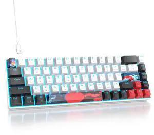 surmen 65% Mechanical Gaming Keyboard with Linear Red Switch, Wired Mini Compact Keyboard 60 Percent Backlit for Laptop Desktop PC Gamers68 White-Ice Blue