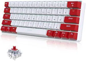 Snpurdiri Wired 60% Mechanical Gaming Keyboard, White LED Backlit Ultra-Compact Mini Office Keyboard for Windows Laptop PC Mac (Red-White, Red Switches)