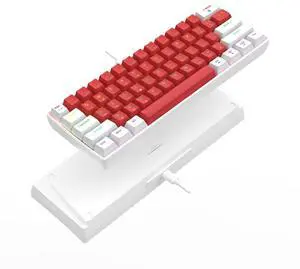 CTBTBESE 60% Wired Mechanical Gaming Keyboard, Mixed Backlit 61 Keys Compact Waterproof Mini Keyboard with Blue Switches for PC/Mac, Gamer, Typist, Travel (Mechanical White red)