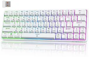 TMKB T63 Gaming Keyboard, 60% Wireless Mechanical Keyboard with Bluetooth/2.4G/Type-C, Compact 63 Keys Anti-Ghosting, RGB Backlight, Linear Red Switch - White