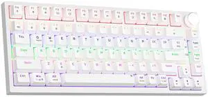 Newmen GM326 75% Percent Mechanical Keyboard,Wired Mini Backlit Hot Swappable Gaming Mechanical Keyboard with Knob,82 Keys Anti-Ghosting Compact White Gaming Keyboards for PC Win Mac,Red Switch
