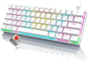 RAZEAK Portable 60 Percent Keyboard, Compact 61 Keys Mini Mechanical Keyboard for PC/Mac Gamer Switchable Colorful Backlit - Red Switch - White