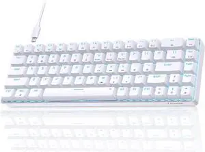 TMKB T68SE 60% Mechanical Gaming Keyboard  Ultra-Compact 68 Keys Wired Keyboard with Blue Switches, LED Backlit, Dedicated Arrow & Control Keys  White  for Windows PC/Laptop/Gamers/Typists
