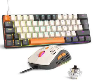 RK-T60 Wired 60% TKL Mechanical Gaming Keyboard Led Rainbow Backlight Ultra-Compact NKRO Linear Red Switch ABS Keycap RGB Honeycomb Mice Coiled Aviator Cable for Windows Laptop PS4/PC/WIN Gamer
